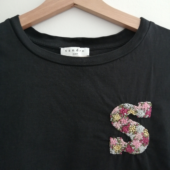 Sandro Henria Embroidered "S" Logo Tee Black T-Shirt Sandro 0 or XS - Picture 7 of 17